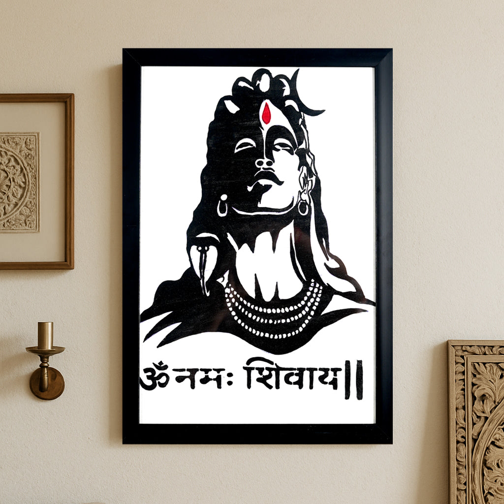 Om Namah Shivaya – Handmade Acrylic Wall Art | Gloss Varnished Finish | Sanskrit Frame for Home & Temple Decor