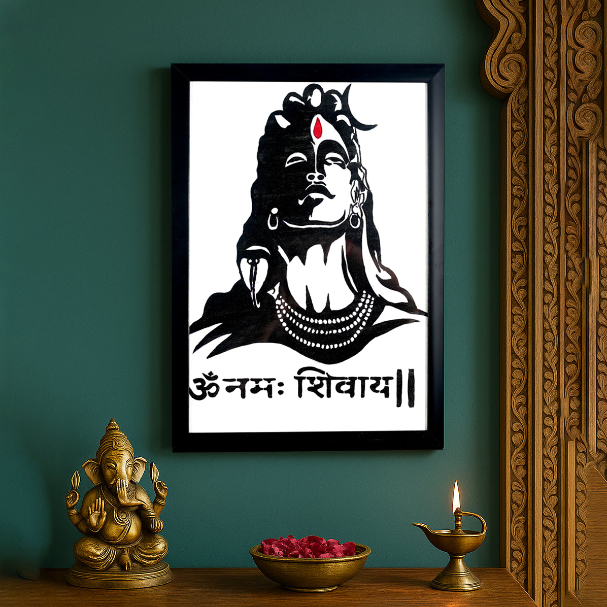 Om Namah Shivaya – Handmade Acrylic Wall Art | Gloss Varnished Finish | Sanskrit Frame for Home & Temple Decor