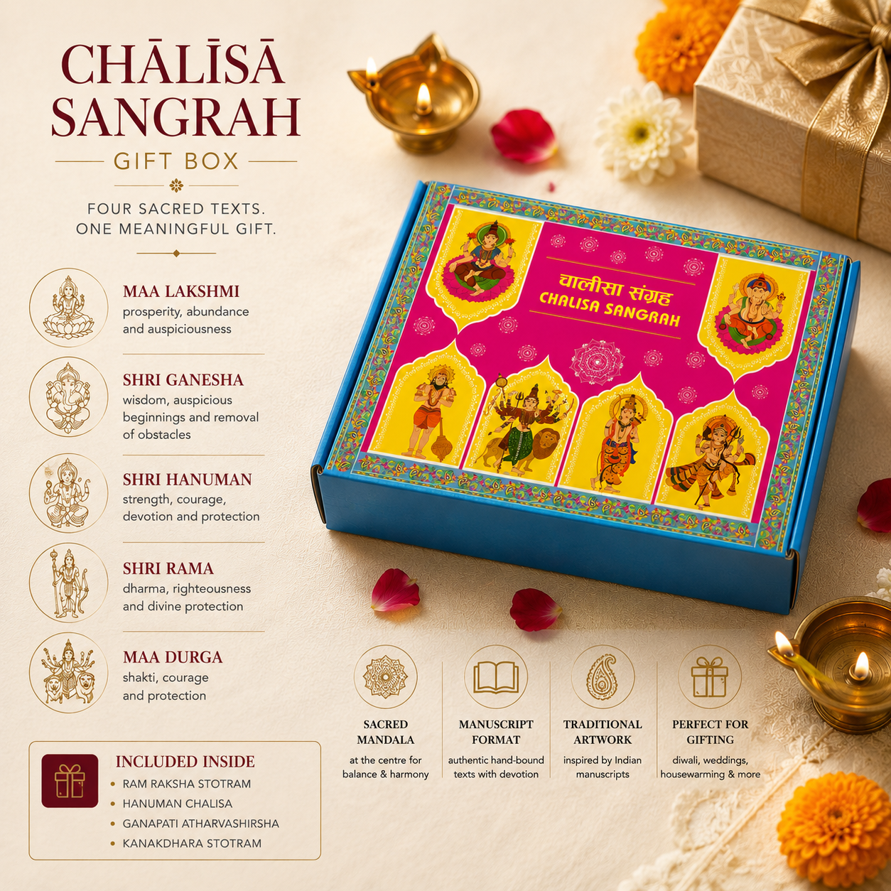 Chalisa Sangrah Gift Set | 4 Pandulipi Box | Premium Gift for Festival Gifting